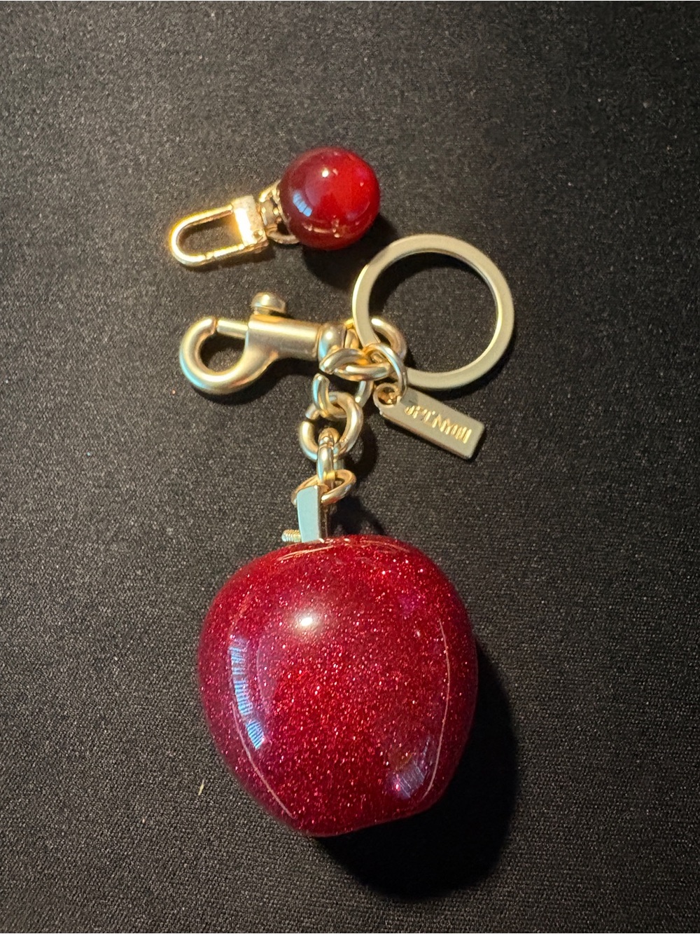 Gold-Tone Keychain with Red Glitter Apple Charm